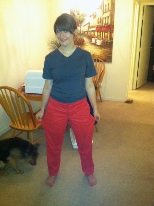 I started with these oversized red pants. 